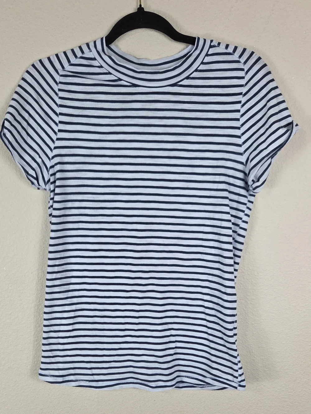 Free People WE THE FREE Womens Blue Striped Short Sleeve Crew Neck T-Shirt Large